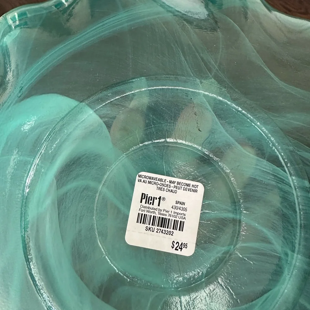 Pier 1 Glass  Swirl serving Dish with Scalloped Edge